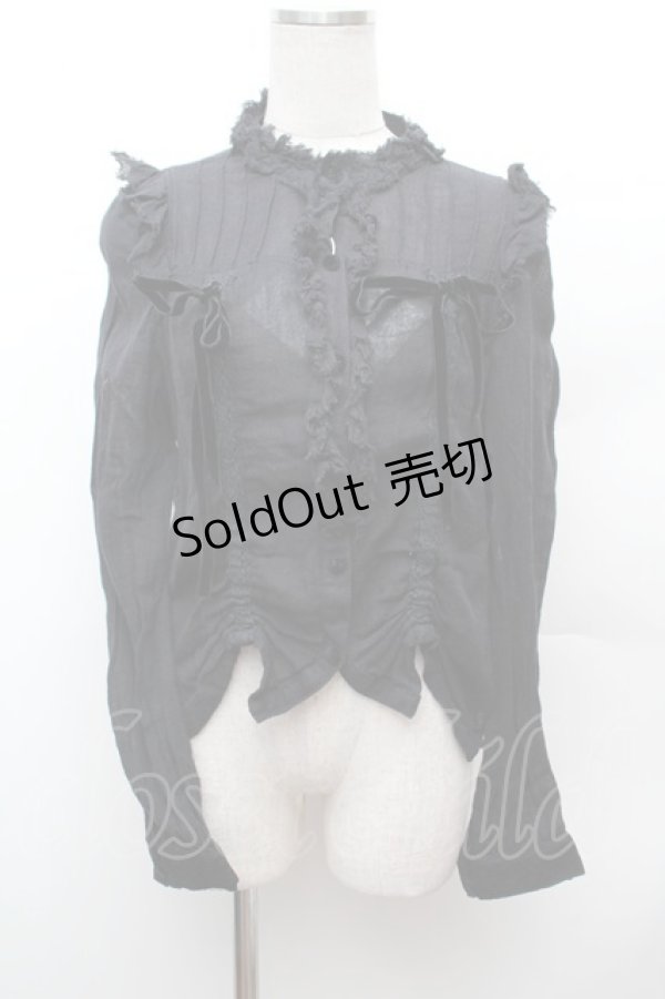 画像1: ALGONQUINS / ガーゼフリルブラウス  黒 S-26-02-04-024-AL-BL-HR-ZS (1)