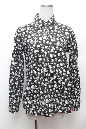 画像: PUNK / スカル総柄シャツ  黒ｘ白 S-26-02-04-025-PU-TO-HR-ZS