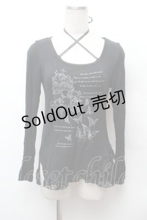 画像: h.naoto Blood / プリントレースアップカットソー  黒 S-26-02-04-028-HN-TO-HR-ZS