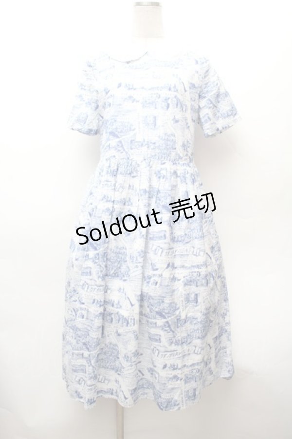 画像1: Jane Marple / Map of STMMワンピース  白ｘ青 S-26-02-05-048-JM-OP-AS-ZS (1)