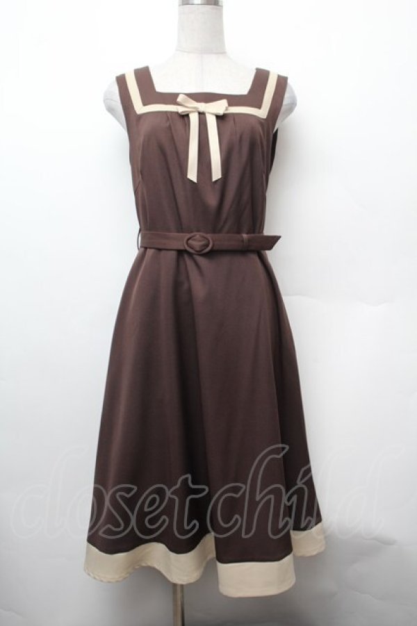 画像1: Fi.n.t / プレゼントリボンバイカラージャンパースカート  ブラウン S-26-02-05-064-CA-OP-AS-ZS (1)