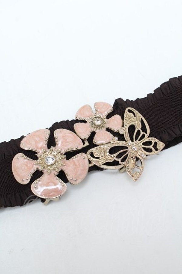 画像1: axes femme / お花×蝶モチーフゴムベルト  ブラウンｘピンク S-26-02-05-020-AX-ZA-AS-ZS (1)