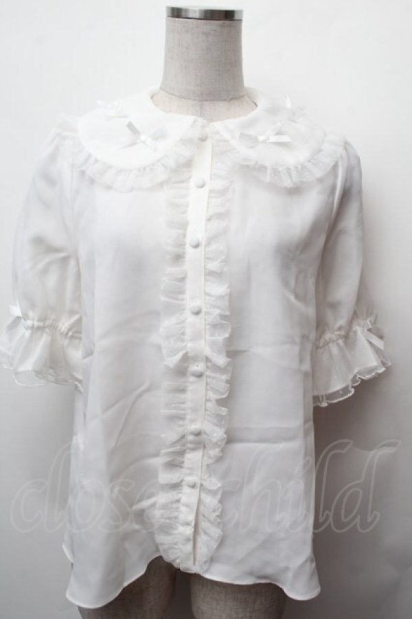画像1: axes femme kawaii / プチリボン半袖ブラウス  白 S-26-02-05-023-AX-BL-AS-ZS (1)
