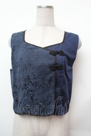 画像: axes femme / チャイナ風JQ切替ベスト  紺 S-26-02-05-027-AX-TO-AS-ZS