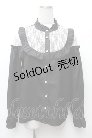 画像: THE SILHOUETTE / レース切替ブラウス  黒 S-26-02-06-032-LO-BL-TE-ZS