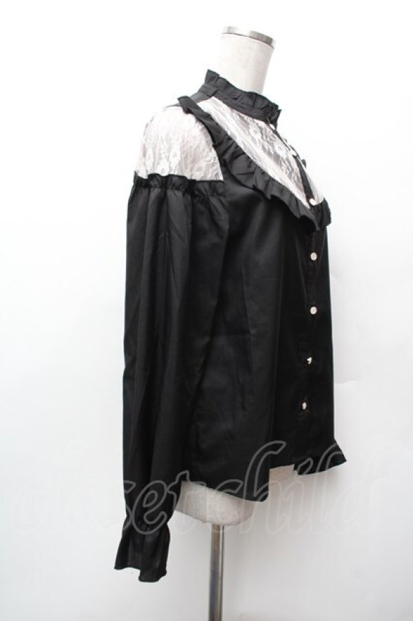 画像2: THE SILHOUETTE / レース切替ブラウス  黒 S-26-02-06-032-LO-BL-TE-ZS (2)