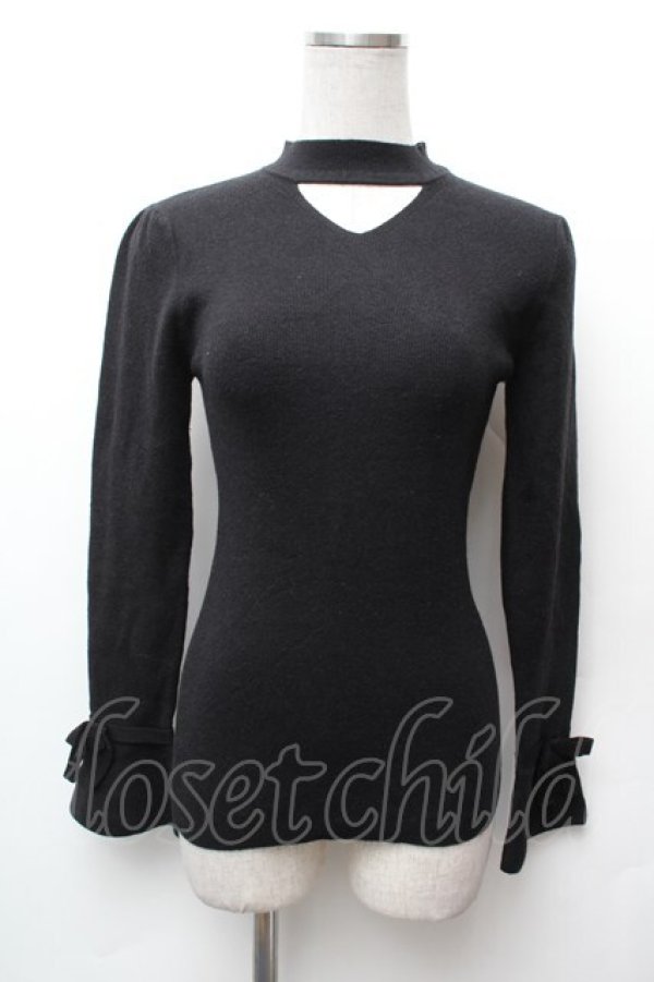 画像1: an another angelus / 袖口リボンチョーカーニットプルオーバー  黒 S-26-02-06-034-CA-TO-HR-ZS (1)