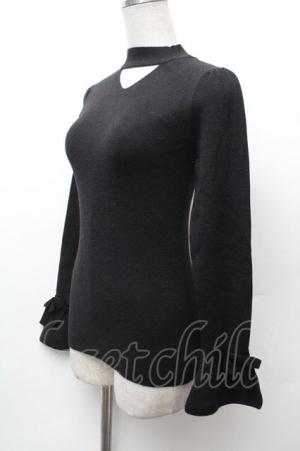 画像2: an another angelus / 袖口リボンチョーカーニットプルオーバー  黒 S-26-02-06-034-CA-TO-HR-ZS (2)