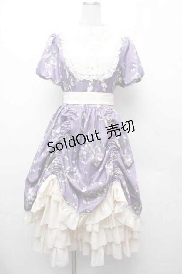画像1: 中国ロリータ / フラワーフレームプリントワンピース XL パープル S-26-02-06-039-LO-OP-TE-ZS (1)