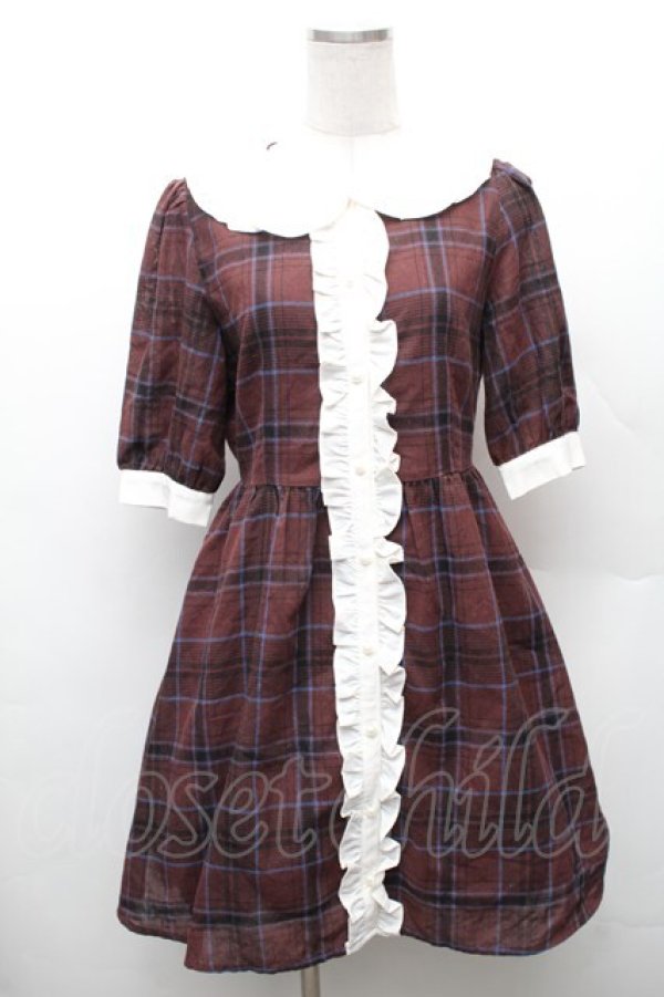画像1: Ank Rouge / チェック丸襟ワンピース  ブラウン S-26-02-06-040-CA-OP-HR-ZS (1)