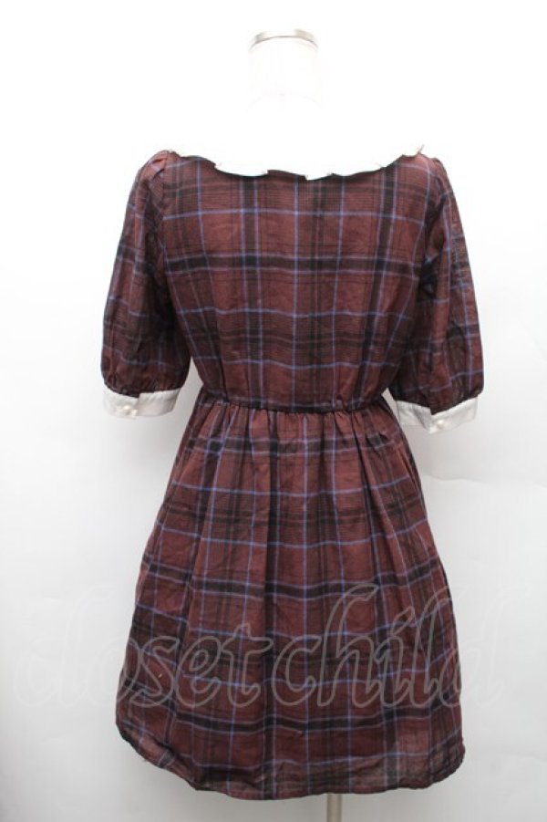 画像2: Ank Rouge / チェック丸襟ワンピース  ブラウン S-26-02-06-040-CA-OP-HR-ZS (2)