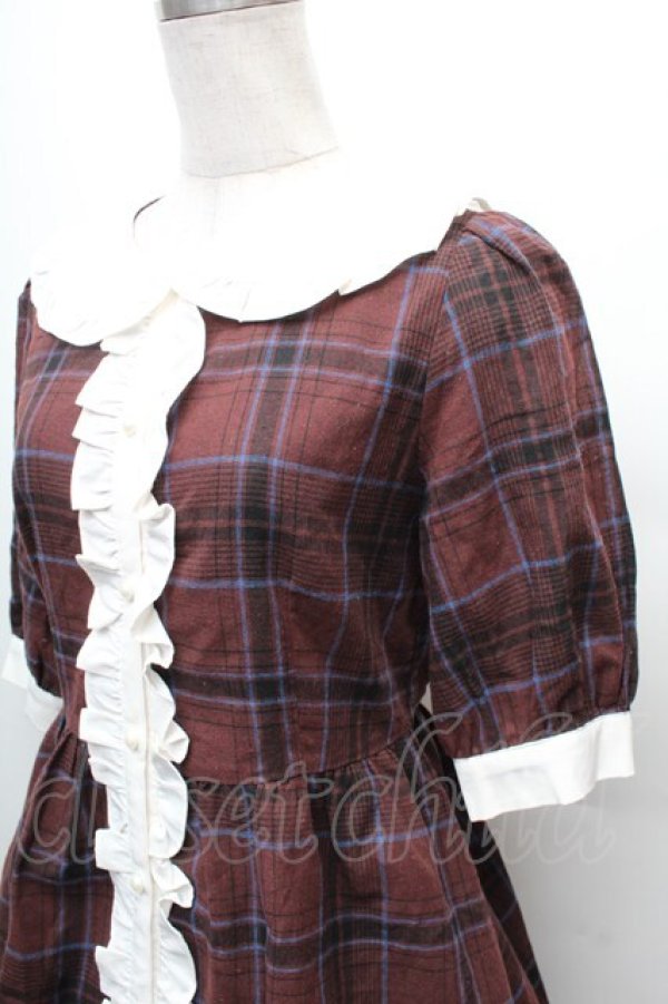 画像3: Ank Rouge / チェック丸襟ワンピース  ブラウン S-26-02-06-040-CA-OP-HR-ZS (3)