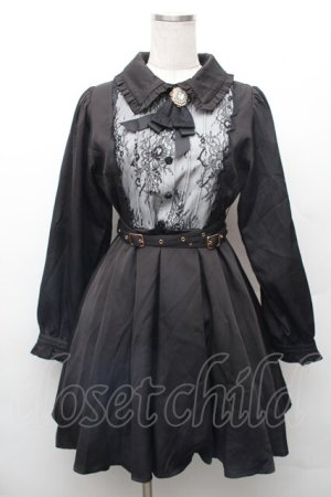 画像: Rojita / ブローチ付きレース切替クロスベルトワンピース  黒 S-26-02-06-042-LO-OP-HR-ZS