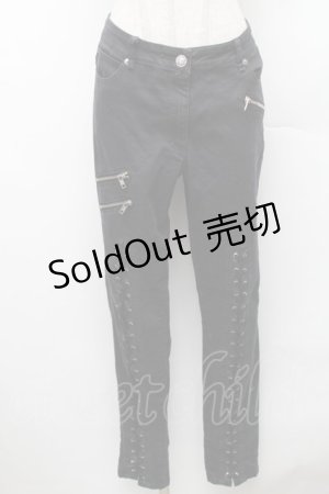 画像: KILL STAR / レースアップスキニーパンツ L 黒 S-26-02-06-059-SL-PA-HR-ZS