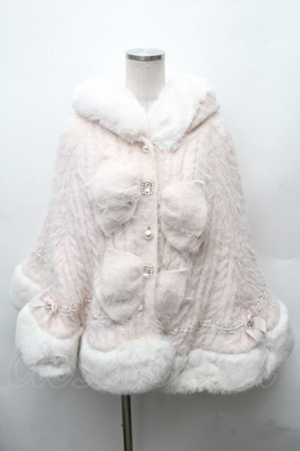 画像1: LIZ LISA / ダブルリボンニットファーポンチョ  ピンク S-26-02-06-022-LO-JA-HR-ZS (1)