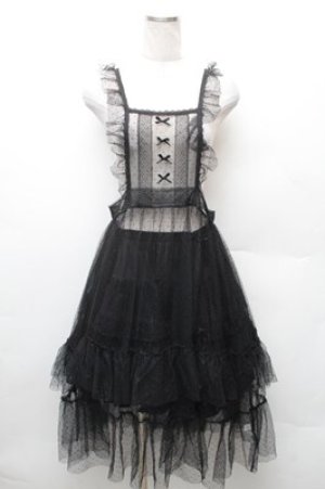 画像: m petit by misako / ドットチュールエプロン  黒 S-26-02-08-049-LO-OP-HR-ZS