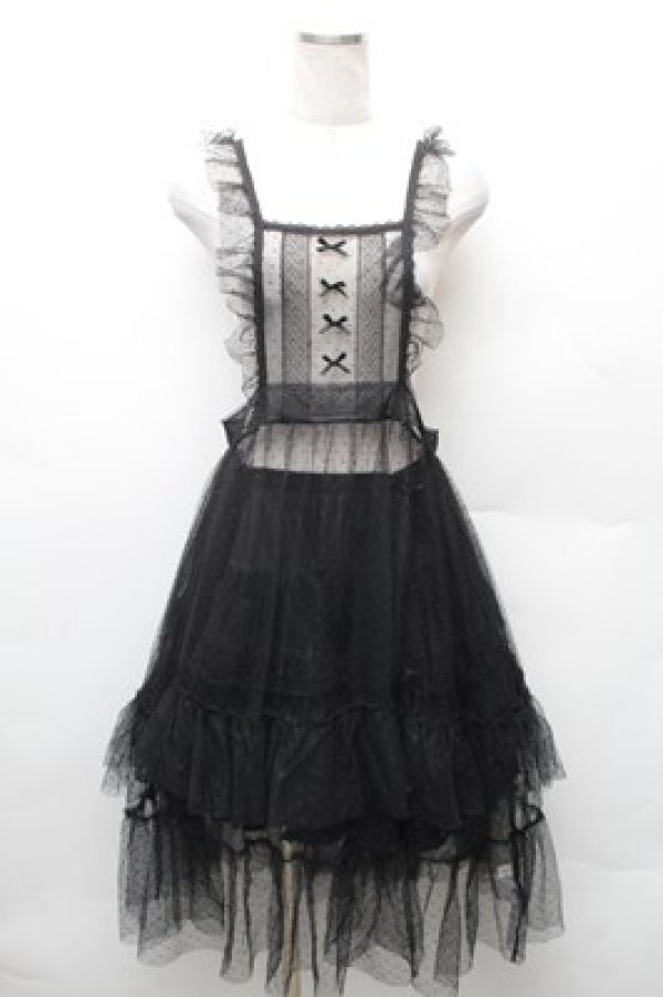 画像1: m petit by misako / ドットチュールエプロン  黒 S-26-02-08-049-LO-OP-HR-ZS (1)