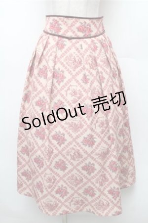 画像: an another angelus / ヴィンテージローズタイツ柄タックスカート  ベージュｘレッド S-26-02-08-055-CA-SK-HR-ZS