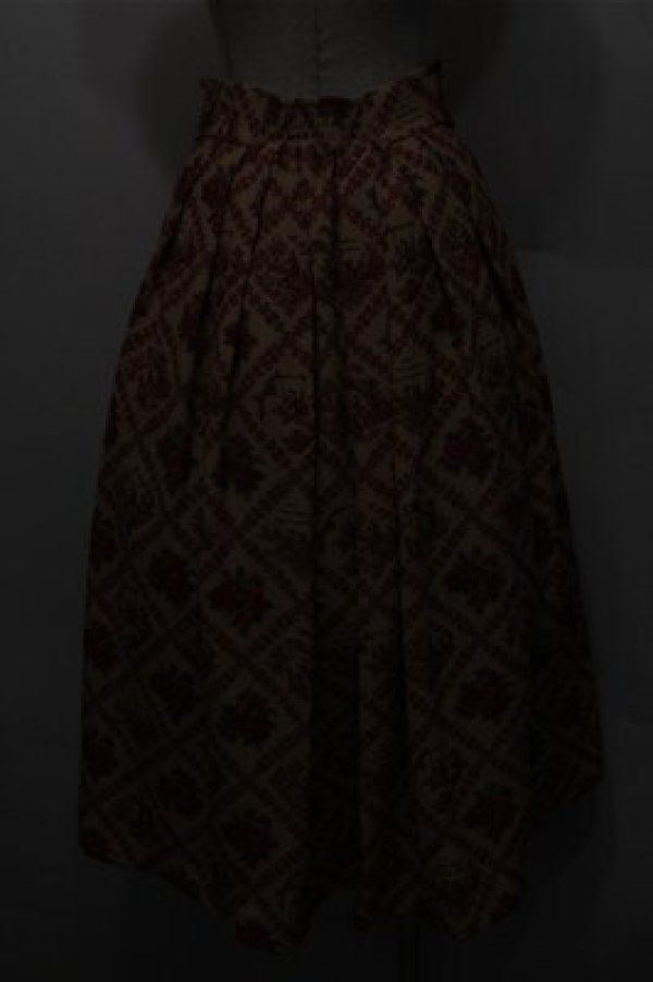 画像2: an another angelus / ヴィンテージローズタイツ柄タックスカート  ベージュｘレッド S-26-02-08-055-CA-SK-HR-ZS (2)