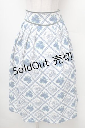 画像: an another angelus / ヴィンテージローズタイツ柄タックスカート  オフｘブルー S-26-02-08-058-CA-SK-HR-ZS