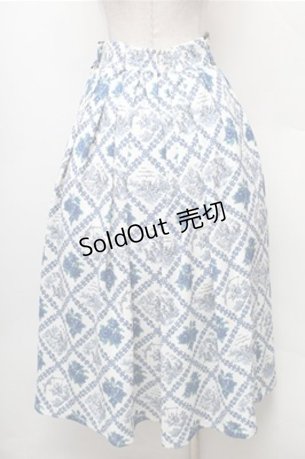 画像2: an another angelus / ヴィンテージローズタイツ柄タックスカート  オフｘブルー S-26-02-08-058-CA-SK-HR-ZS (2)