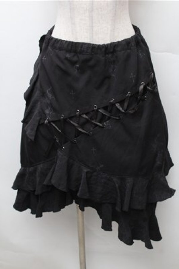 画像1: h.naoto Blood / プリントレースアップスカート  黒 S-26-02-08-060-HN-SK-HR-ZS (1)