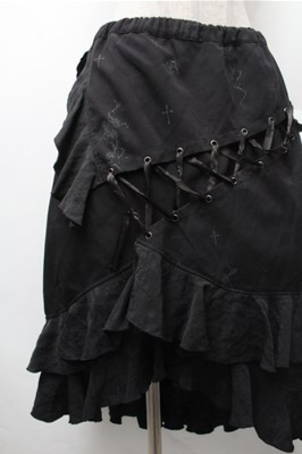 画像3: h.naoto Blood / プリントレースアップスカート  黒 S-26-02-08-060-HN-SK-HR-ZS (3)