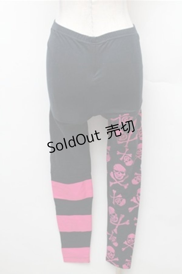 画像2: SUPER LOVERS / スカルプリントレギンス  黒ｘピンク S-26-02-08-063-PU-PA-HR-ZS (2)