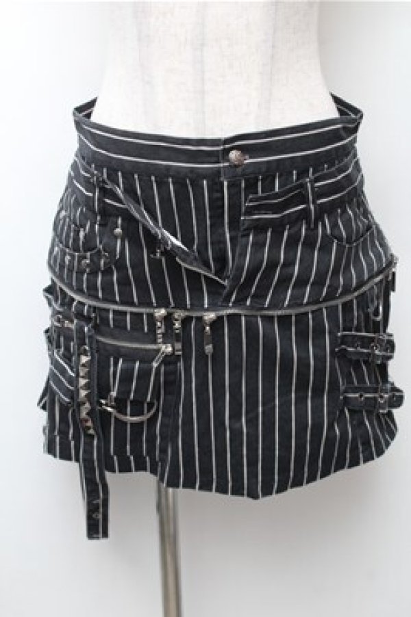 画像1: SEX POT ReVeNGe / ストライプデニムミニスカート  黒 S-26-02-08-064-SP-SK-HR-ZS (1)