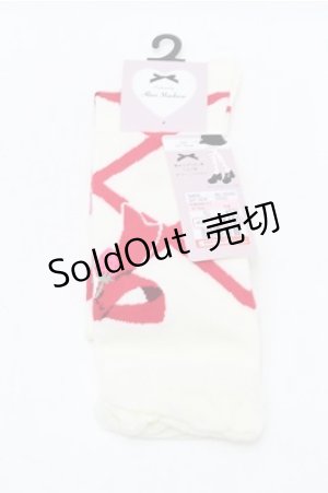 画像: Lovely Tency / 眞白ありすコラボ/編み上げリボン風いちご柄オーバーニーソックス  オフ S-26-02-08-004-LO-AC-HR-ZS