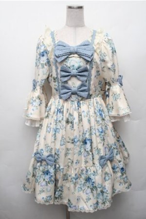 画像: axes femme kawaii / アンティークローズ柄ワンピース  キナリｘブルー S-26-02-08-032-AX-OP-HR-ZS