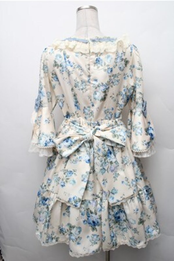 画像2: axes femme kawaii / アンティークローズ柄ワンピース  キナリｘブルー S-26-02-08-032-AX-OP-HR-ZS (2)