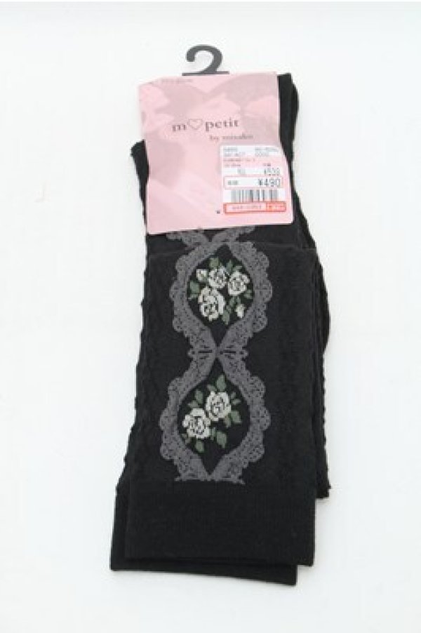 画像1: m petit by misako / ECAMOVKバラレースソックス  黒 S-26-02-08-005-LO-ZA-HR-ZS (1)