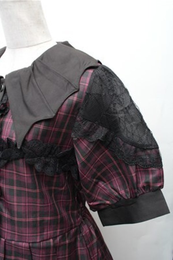 画像3: DearMyLove / デビル襟クロスフリルワンピース  黒ｘピンク S-26-02-08-035-EL-OP-HR-ZS (3)