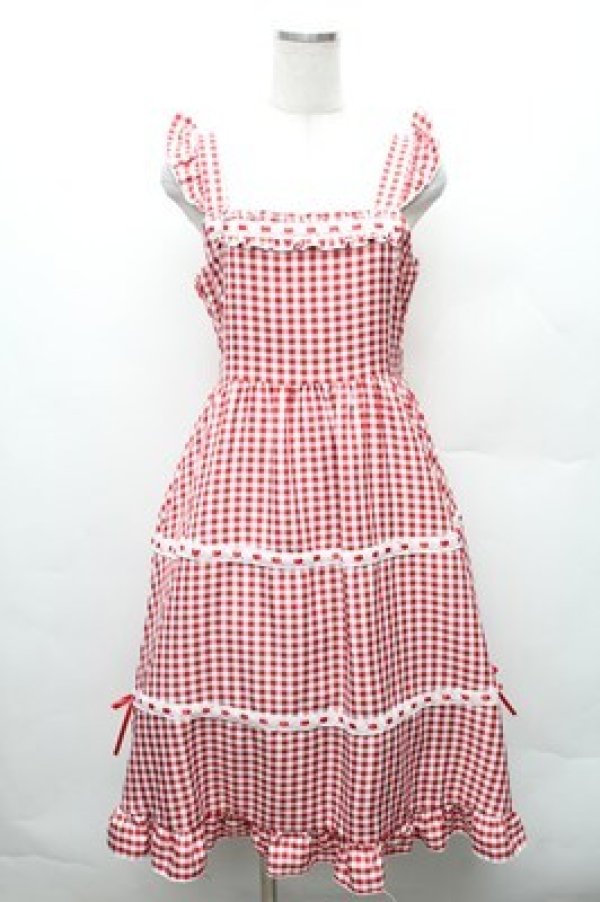 画像1: Cherirulu Chocola / ギンガムチェックジャンパースカート M 赤ｘ白 S-26-02-08-036-LO-OP-HR-ZS (1)