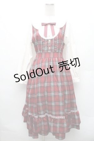 画像: axes femme POETIQUE / チェックフリルレディワンピース  赤 S-26-02-08-037-AX-OP-HR-ZS