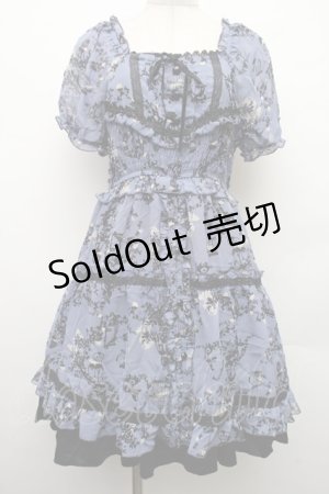 画像: axes femme / バードケージ柄シフォンシャーリングワンピース  ブルー S-26-02-09-036-AX-OP-HR-ZS