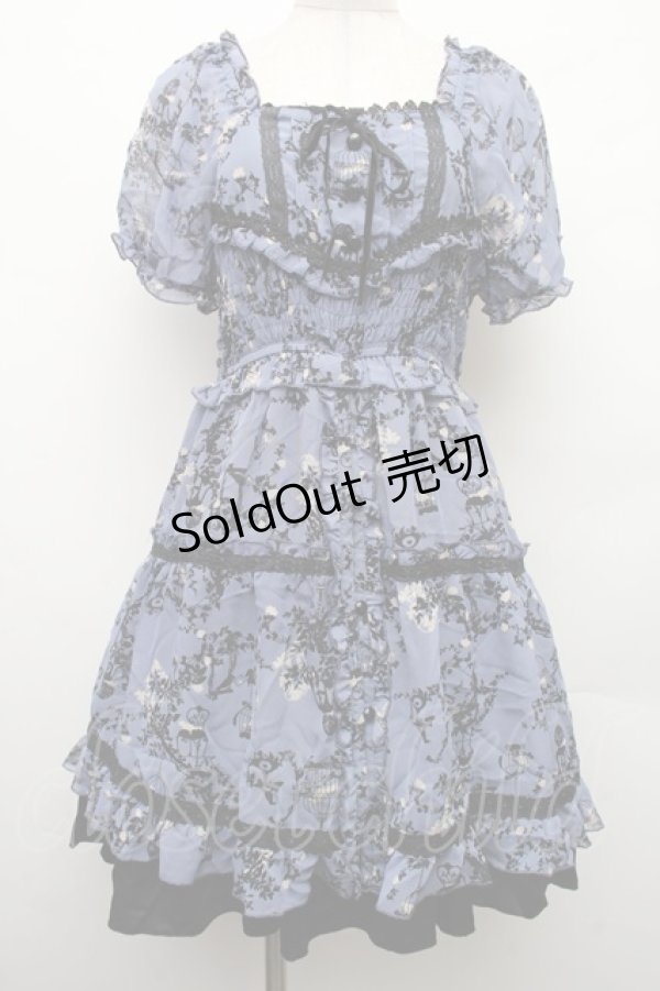 画像1: axes femme / バードケージ柄シフォンシャーリングワンピース  ブルー S-26-02-09-036-AX-OP-HR-ZS (1)