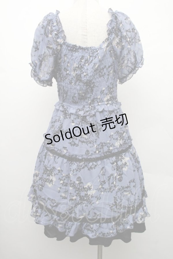 画像2: axes femme / バードケージ柄シフォンシャーリングワンピース  ブルー S-26-02-09-036-AX-OP-HR-ZS (2)