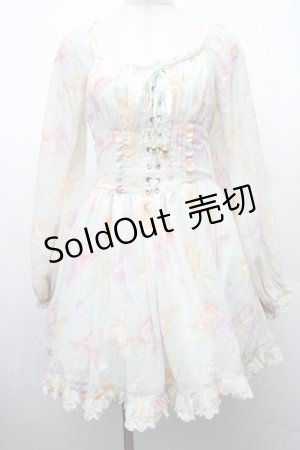 画像: LIZ LISA / フロント編み上げローズ柄ワンピース  ミント S-26-02-09-043-LO-OP-HR-ZS