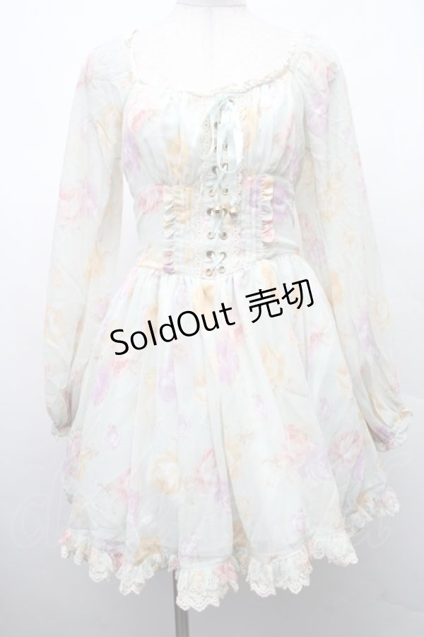 画像1: LIZ LISA / フロント編み上げローズ柄ワンピース  ミント S-26-02-09-043-LO-OP-HR-ZS (1)