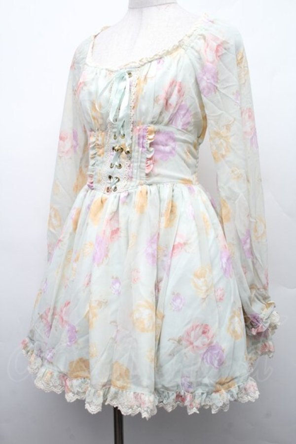 画像3: LIZ LISA / フロント編み上げローズ柄ワンピース  ミント S-26-02-09-043-LO-OP-HR-ZS (3)