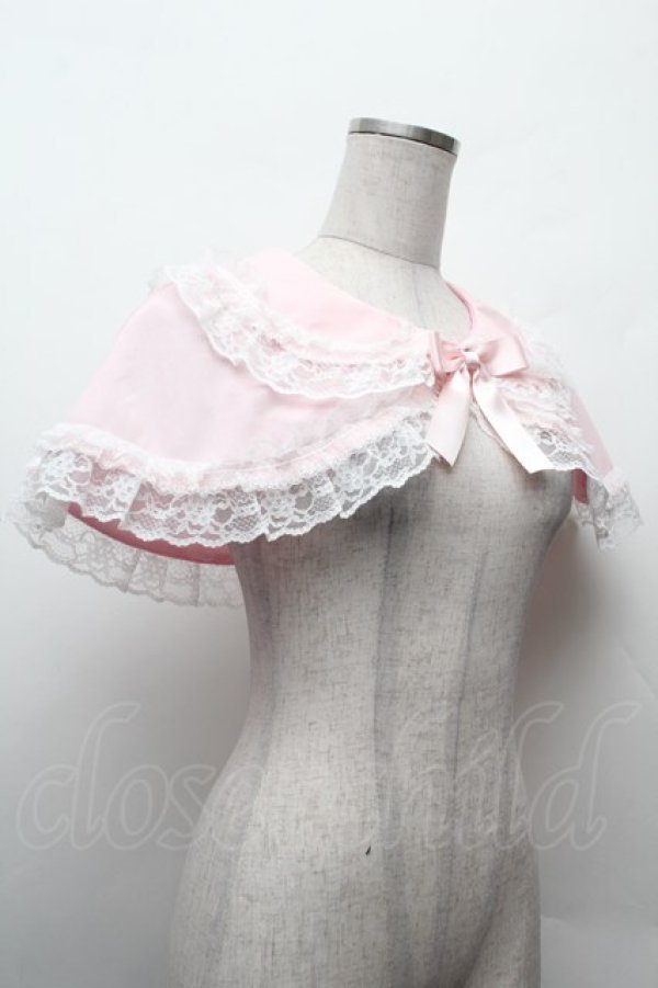画像3: metamorphose / 無地ラッセルレースつき丸襟ケープ  ピンク S-26-02-09-005-ME-TO-HR-ZS (3)