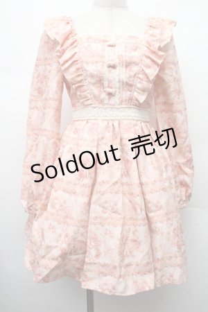 画像: LIZ LISA / フロント編み上げローズ柄ワンピース 0 ピンク S-26-02-09-045-LO-OP-HR-ZS