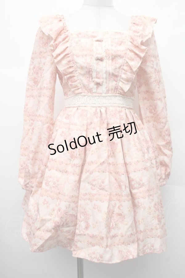 画像1: LIZ LISA / フロント編み上げローズ柄ワンピース 0 ピンク S-26-02-09-045-LO-OP-HR-ZS (1)