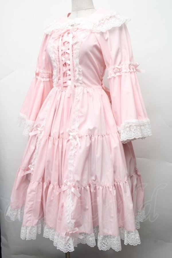 画像3: metamorphose / 無地ラッセルレースつき姫袖ワンピース 1 ピンク S-26-02-09-049-ME-OP-HR-ZS (3)