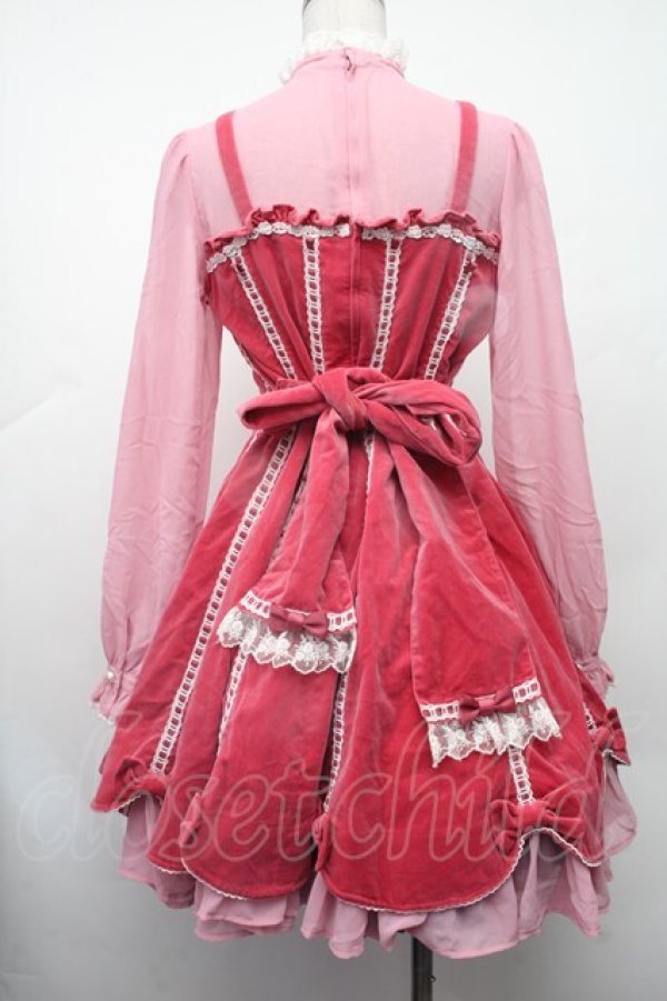 画像2: Angelic Pretty / エレガント別珍鳥籠ワンピース  ピンク S-26-02-09-050-AP-OP-HR-ZS (2)
