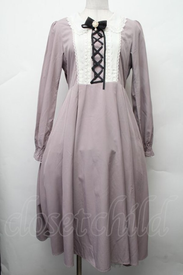 画像1: axes femme kawaii / 襟デザインロング長袖ワンピース  グレー S-26-02-09-052-AX-OP-HR-ZS (1)