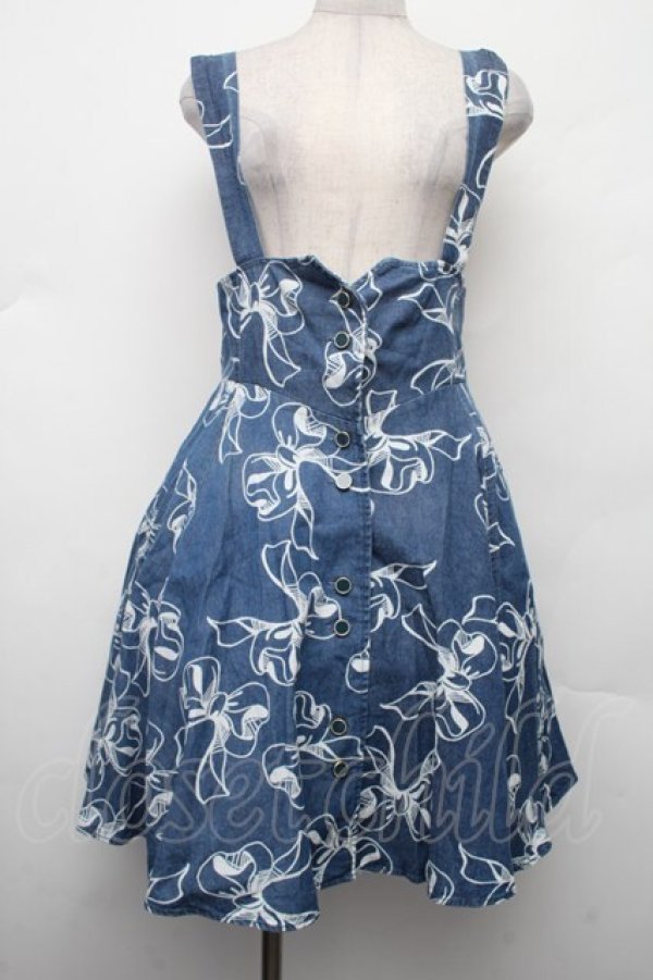 画像1: LIZ LISA / デニムリボン柄ジャンパースカート 0 ブルー S-26-02-09-056-LO-OP-HR-ZS (1)
