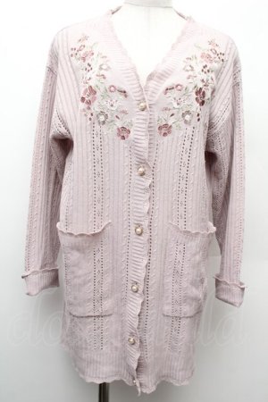 画像: axes femme / 花刺繍ロングニットカーディガン  ピンク S-26-02-09-008-AX-TO-HR-ZS